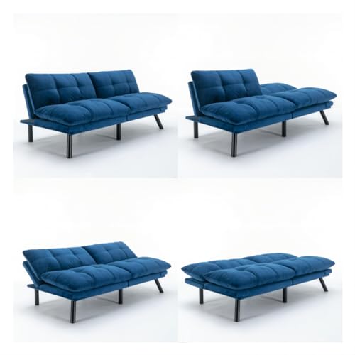LLS 70.87" Velvet Futon Sofa Bed, Modern Convertible Sleeper Sofa Couch with Adjustable Backrest and Armrests, Tufted Loveseat Sofa with Metal Legs for Living Room, Bedroom, Apartment, Navy Blue LLS