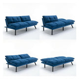 LLS 70.87" Velvet Futon Sofa Bed, Modern Convertible Sleeper Sofa Couch with Adjustable Backrest and Armrests, Tufted Loveseat Sofa with Metal Legs for Living Room, Bedroom, Apartment, Navy Blue LLS