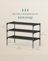 SONGMICS Shoe Rack, 3-Tier Shoe Storage Organizer, Space-Saving, 11.6 x 24.5 x 21 Inches, Entryway, Metal Frame, Non-Woven Fabric Shelves, Ink Black ULSH023BH01 SONGMICS