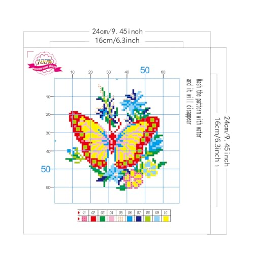 LSLFQYQSK Beginners Embroidery Kits - Butterfly DIY Cross Stitch Kits,Including,Stamped Flower Patterns,Hoop,Color Threads,Tools (Style B)