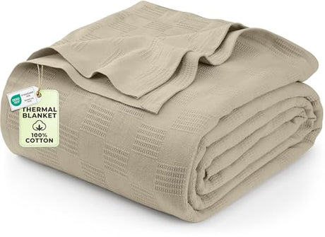 Utopia Bedding Khaki 100% Cotton Blanket [King Size - 90x108 Inch] 350GSM Lightweight, Soft and Breathable Thermal Blanket for All Seasons Utopia Bedding
