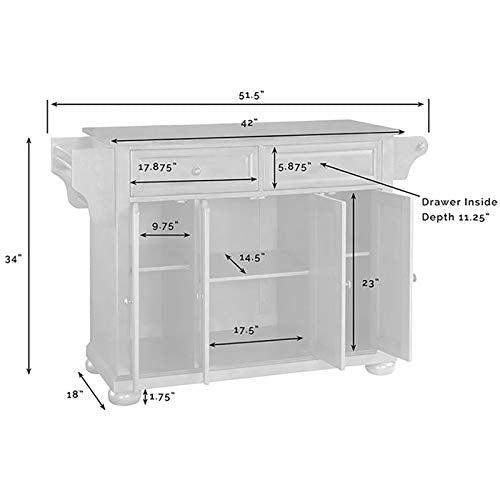 Pemberly Row Traditional Wood/Stainless Steel Top Kitchen Island in White - WoodArtSupply