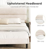 GRUSIGN King Size Platform Bed Frame with Velvet Headboard, Adjustable Height Wooden Slats Support, Upholstered Mattress Foundation, Fits Mattress or Mattress with Box Spring, Easy Assembly, Beige GRUSIGN
