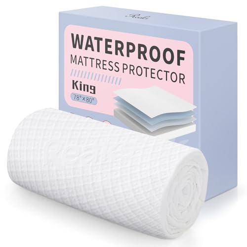 King Size Waterproof Mattress Protector Fitted Mattress Pad Cover with Deep Pocket Up to 18'' Reaks