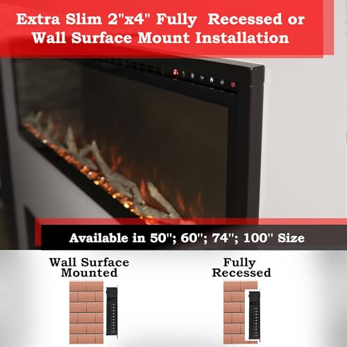 Modern Flames Spectrum Slimline 50 inch Wall Mount Built in Electric Fireplace Insert | Fully Recessed 4'' Wall | SPS-50B Modern Flames