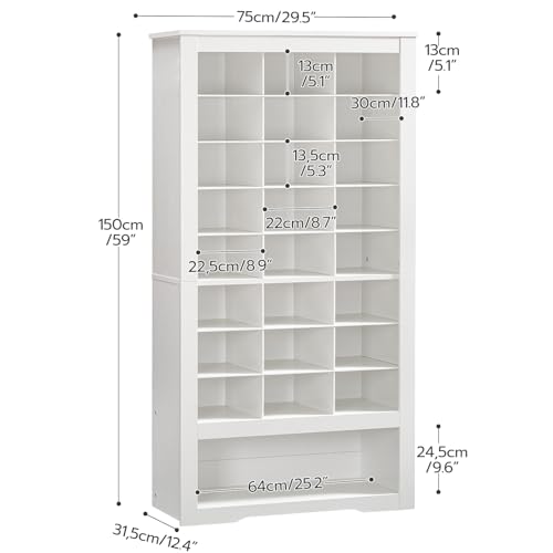 HOOBRO Shoe Cabinet, 8-Tier Heavy Duty Shoe Storage Cabinet, Freestanding Shoe Rack with 24 Cubbies and 3 Hooks, for Entryway, Closet, Living Room, White WT24SC01 HOOBRO