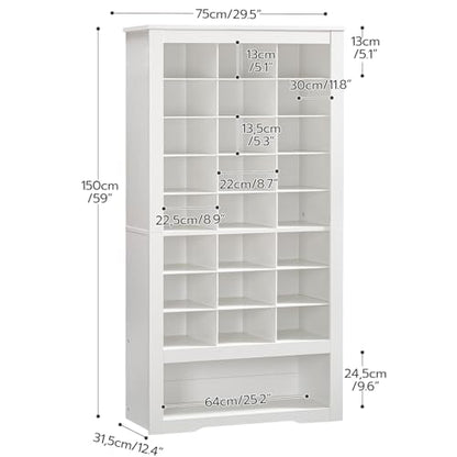 HOOBRO Shoe Cabinet, 8-Tier Heavy Duty Shoe Storage Cabinet, Freestanding Shoe Rack with 24 Cubbies and 3 Hooks, for Entryway, Closet, Living Room, White WT24SC01 - WoodArtSupply