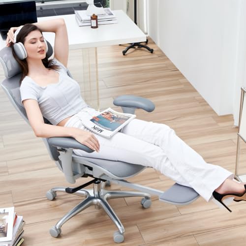 COLAMY Ergonomic Mesh Office Chair, High Back Desk Chair with Footrest, Adjustable Headrest and 3D Arms, Fixed Tilt Lock, Lumbar Support, Breathable Mesh Computer Chair for Home Office,Grey COLAMY