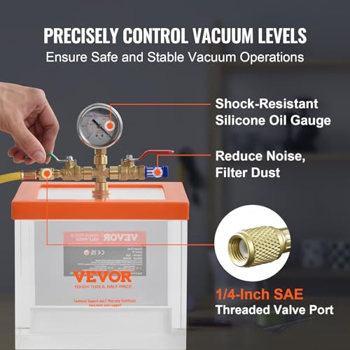 VEVOR 2 Gallon Vacuum Chamber, Upgraded Multipurpose Acrylic Vacuum Degassing Chamber, Transparent Vacuum Chamber, for Resin Degassing, Silica Gel Degassing VEVOR