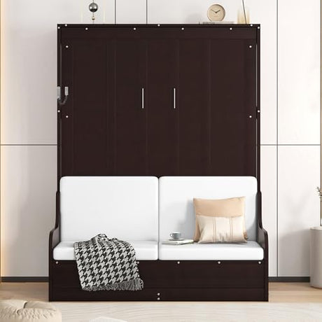 GYYBED Queen Size Murphy Bed with Cushion - Space-Saving Wall-Mounted Design, Dual Purpose for Home Office/Small Bedroom (Espresso) GYYBED