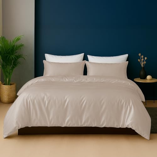 Linenwalas Duvet Cover Set King Size - Viscose Derived from Bamboo Soft, Breathable, Light Weight, Cooling Comforter Cover with Zipper Closure and Corner Ties (King, Taupe) Linenwalas