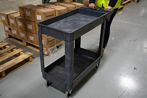 Southwire 65240340 Small 2 Shelf Utility/Service Cart; Lipped Shelves; 500 Lbs Capacity for Warehouse/Garage/Cleaning/Manufacturing Southwire