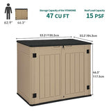 YITAHOME Extra Large Outdoor Horizontal Storage Shed, 4.5x4ft Resin Tool Sheds w/o Shelf, Easy to Assemble Waterproof Storage for Trash Cans, Garden Tools, Lawn Mower, Lockable, Brown YITAHOME