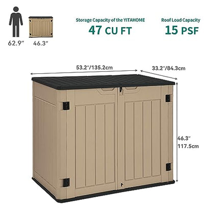 YITAHOME Extra Large Outdoor Horizontal Storage Shed, 4.5x4ft Resin Tool Sheds w/o Shelf, Easy to Assemble Waterproof Storage for Trash Cans, Garden Tools, Lawn Mower, Lockable, Brown - WoodArtSupply