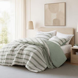 Madison Park Essentials Striped Comforter Set Queen Size, Yarn-Dyed Reversible Comforter with Minimalist Stripes, Crinkled Texture Bedding Set for All-Season Lightweight Warmth, Merritt Sage Green Madison Park