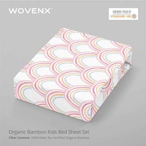 wovenx Kids Organic 100% Viscose Derived from Bamboo Sheet Set | Twin or Full Size Fitted Bed Sheets | Oeko-Tex Certified | Cute Toddler Bedding for Girls & Boys Rainbow Full wovenx