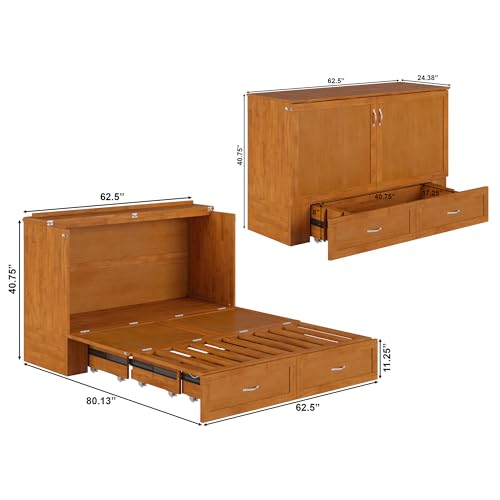 AFI Hamilton Queen Murphy Bed Chest with Mattress, Storage, and Built-in Charger in Light Toffee AFI