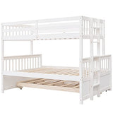 Harper & Bright Designs Twin Over Full Bunk Bed with Trundle, Solid Wood Bunk Bed Frame with Storage Drawers, for Kids Teens Adults (White) Harper & Bright Designs
