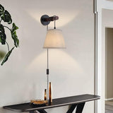 JC TOPA Plug in Wall Sconces, Bedside Wall Lamp with Wood Arm, Fabric Wall Light with On/Off Switch for Bedroom, Living Room, Farmhouse JC TOPA