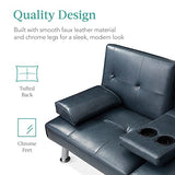 Best Choice Products Faux Leather Upholstered Modern Convertible Futon, Adjustable Folding Sofa Bed, Guest Bed w/Removable Armrests - Blue Best Choice Products