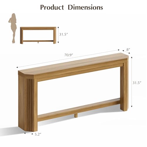 AMBERHAUS 70" Console Table for Entryway, Narrow Long Sofa Table Behind Couch, Wood Couch Table with Open Storage, Easy Assembly Entryway Table for Living Room, Hallway, Foyer, Couch, Light Brown AMBERHAUS