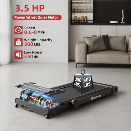 Hccsport Treadmill with Incline, 3 in 1 Under Desk Treadmill Walking Pad with Removable Desk Workstation 3.5HP Foldable Compact Walking Treadmills for Home Small Office with Wristband Remote Control Hccsport