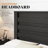 AMERLIFE Farmhouse King Size Bed Frame with 49" Fluted Headboard, Wood Platform Bed with Natural Grain, No Box Spring Needed/Noise Free, Black AMERLIFE