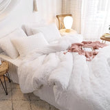 HAIHUA Faux Fur White Comforter Cover Twin Set, Fuzzy White Twin Bedding Set 2 Pieces (1 Fluffy Duvet Cover + 1 Plush Plush Pillow Cases) Furry Bed Set, Fluffy Bed Set, Zipper Closure HAIHUA