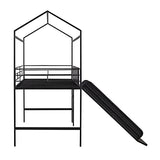 Bellemave Twin Metal Loft Bed with Fence and Two-Sided writable Chalkboard, Twin Size Metal House Bed with Slide and Ladder,for Bedroom Dorm,for Kids, Boys, Girls, Teens (Black) Bellemave