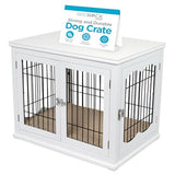 INTERNET'S BEST Decorative Dog Kennel with Pet Bed, Small Pet House, Double Door Indoor Crate, Engineered Wood & Wire Furniture, Side Table & Nightstand, Fits Small Dogs - White Internet's Best