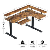 Rolanstar L Shaped Standing Desk with Keyboard Tray, Height Adjustable Corner Desk with LED Light & Power Outlet, Electric Sit Stand Computer Desk with Monitor Stand, Rustic Brown Rolanstar