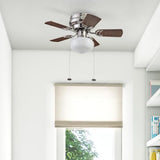 Prominence Home Hero, 28 Inch Traditional Flush Mount Indoor LED Ceiling Fan with Light, Pull Chain, Dual Finish Blades, Reversible Motor - 51656-01 (Brushed Nickel) Prominence Home