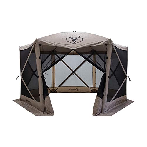 Gazelle Tents G6 8 Person 12 by 12 Pop Up 6 Sided Portable Hub Outdoor Gazebo Screen Canopy Tent with Large Main Door and Screens, Desert Sand Gazelle