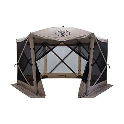 Gazelle Tents G6 8 Person 12 by 12 Pop Up 6 Sided Portable Hub Outdoor Gazebo Screen Canopy Tent with Large Main Door and Screens, Desert Sand