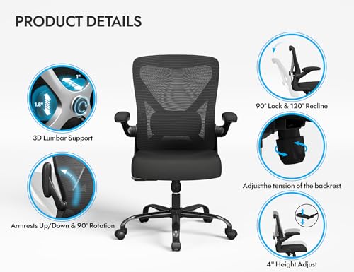 Ergalithic Ergonomic Office Chair - X-Shaped Computer Desk Chairs Comfy, Mesh High-Back Gaming Chair with Adjustable Lumbar Support, Executive Task Chair for Adults, Comfortable for Long Hours Ergalithic