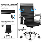 Giantex Ribbed Office Chair, Ergonomic Modern Leather Desk Chair with Adjustable Height & Arms, Swivel Mid Back Executive Conference Room Chairs for Meeting Room (4, Black) Giantex