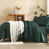 Litanika King Size Comforter Set with Sheets Dark Emerald Green - 7 Pieces Bed in a Bag King Chevron Tufted Complete Bedding Sets with Comforter, Sheets, Pillowcases & Shams
