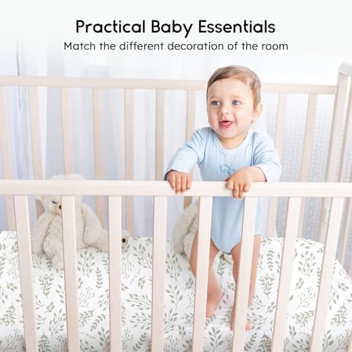Yoofoss Baby Crib Sheets for Boys Girls, Fitted Crib Sheet 2 Pack for Standard Crib and Toddler Mattress, Super Soft Microfiber Baby Sheet 28x52x8in(Green+Leaf) Yoofoss