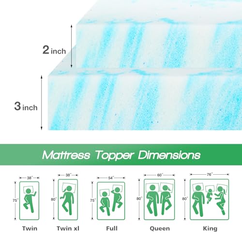 Sweetcrispy Mattress Topper Full, 3 Inch Thick Memory Foam Gel Infused Cooling Toppers Pad for Full Size Bed, Sleeper Sofa, RV, Camper, CertiPUR US Certified, Ventilated and Breathable, Blue Sweetcrispy