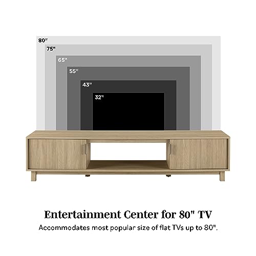 Walker Edison Walton Modern Fluted-Door Low Stand for TVs up to 80 Inches, 70 x 15.75 x 16 inches, Mocha - WoodArtSupply