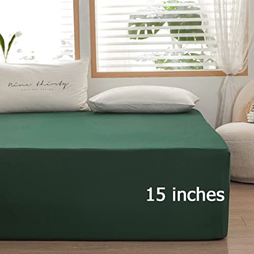 Bedding Queen Size Fitted Sheet Only- Bottom Matress Fitted Sheet-Fits 15inches Deep Pocket -Soft and Microfibe-Shrinkage and Fade Resistantr-Easy Care-Dark Green rushrushlulu