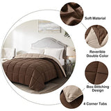 Homelike Moment Comforters Queen Size - Brown Duvet Insert Down Alternative Bed Queen Comforter, Lightweight Bedding Comforters Full Size Quilted Soft All Season Reversible Chocolate Brown/Beige Homelike Moment