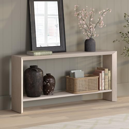 Henn&Hart 64" Wooden Rectangular Console Table Entryway Table, Sofa Table with Wooden Storage Shelf for Entryway, Living Room, Couch, Hallway, or Office, Beech White Henn&Hart