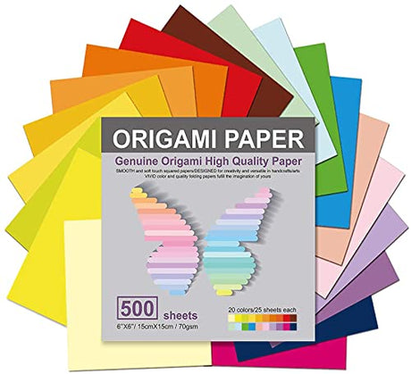 Origami Paper 500 Sheets, 20 Vivid Colors, Double Sided Colors Make Colorful and Easy Origami,6 Inch Square Sheet, for Kids & Adults, Papers, Arts and Crafts Projects (E-book included) BB Bachmore