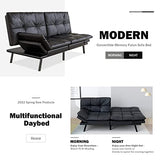 Hcore Convertible Futon Sofa Bed,Black Leather Memory Foam Loveseat Futons Sofa Couch,Small Euro Lounger Sofa for Compact Living Spaces,Apartment,Dorm,Studio,Guest Room,Home Office/Dark Black Leather Hcore