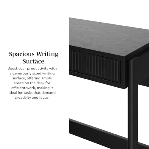 Walker Edison Office Writing and Computer Desk Spacious Desktop, Complementary in Living Spaces, 38 Inch, Reeded Black - WoodArtSupply