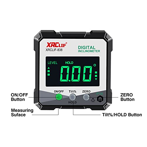 Digital Angle Gauge Meter, XRCLIF Magnetic Base Level Box Angle Finder Protractor Bevel Gage Inclinometer Measuring Tool for Carpentry, Building, Masonry Bevel XRCLIF