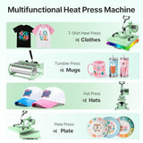 Slendor Heat Press 15x15 Inch 5 in 1 Heat Press Machine 360-Degree Swing Away Digital T Shirt Pressing Machine Multifunction Heat Transfer Sublimation Combo for T Shirts Mugs Hat Plate Cap,Green Slendor