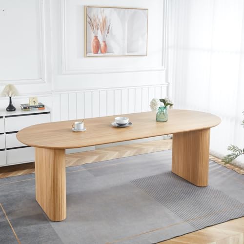 WILLIAMSPACE 90.55" Wood Extendable Dining Table for 6 to 10, Modern Oval Kitchen Table with Wooden Legs, Mid Century Large Dining Room Table, Easy to Assemble (59.15"-74.8"-90.55", Oak) WILLIAMSPACE
