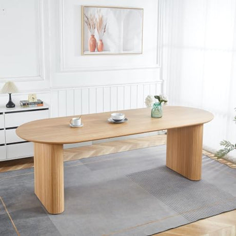 WILLIAMSPACE 90.55" Wood Extendable Dining Table for 6 to 10, Modern Oval Kitchen Table with Wooden Legs, Mid Century Large Dining Room Table, Easy to Assemble (59.15"-74.8"-90.55", Oak) WILLIAMSPACE